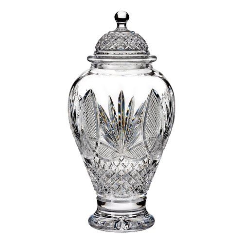 Decorative Urn with Intricate Cut Patterns, Crystal, Pedestal Base.