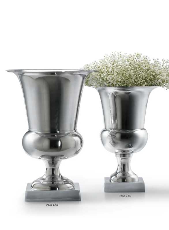 Decorative Urns Polished Aluminum Square Plinth Traditional Accents