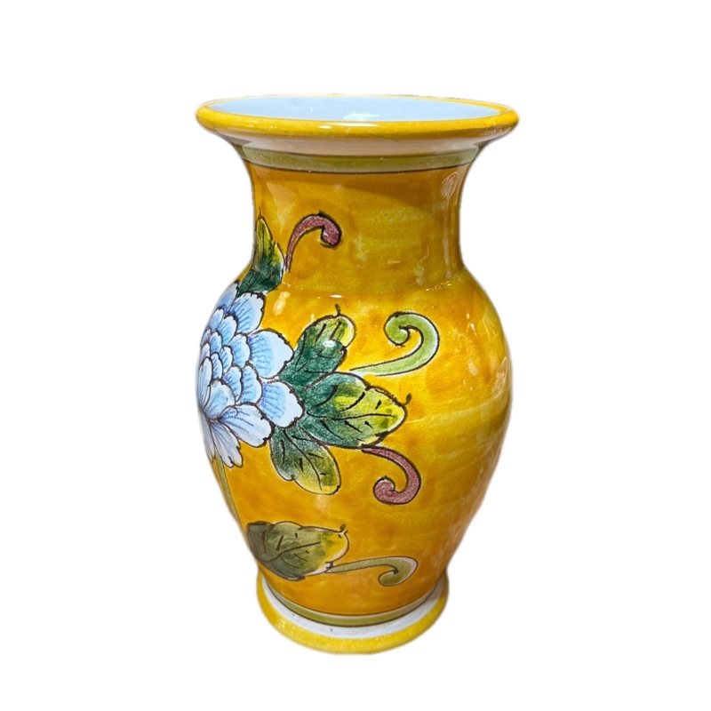 Decorative Vase Artisan Hand Painted Pottery, Floral Pattern, Flared Rim