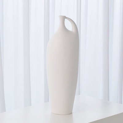 Decorative Vase Asymmetric Integrated Handle Matte White Minimalist