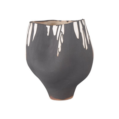 Decorative Vase Asymmetrical Form Matte Black And White Drip Vase