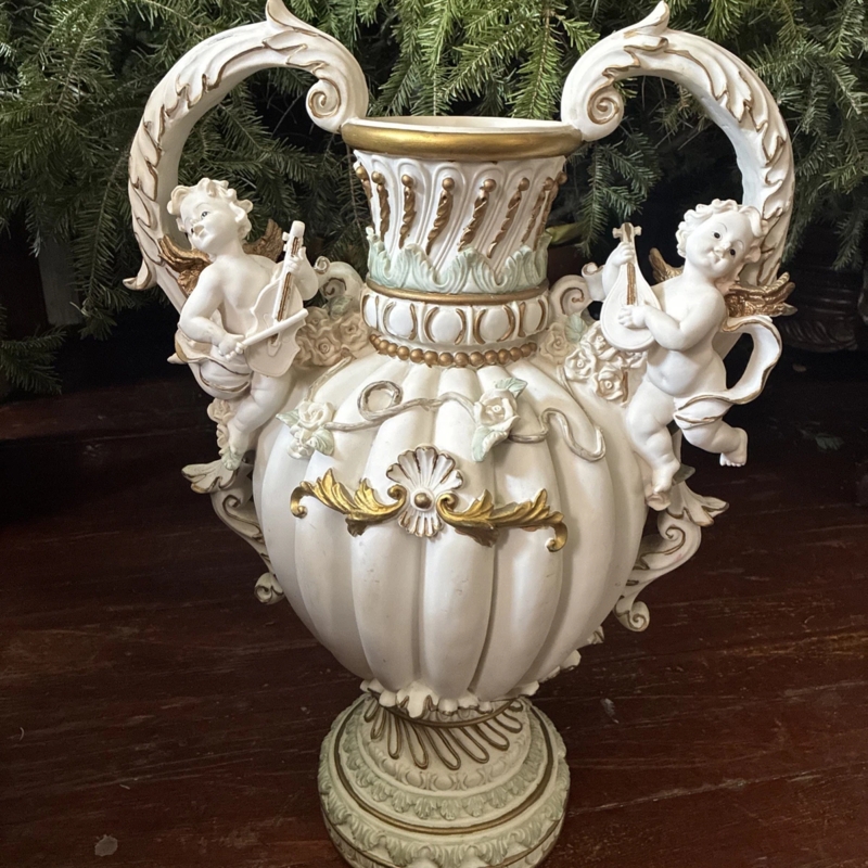 Decorative Vase Baroque Cherub Figures Gilded Gold Antique Style