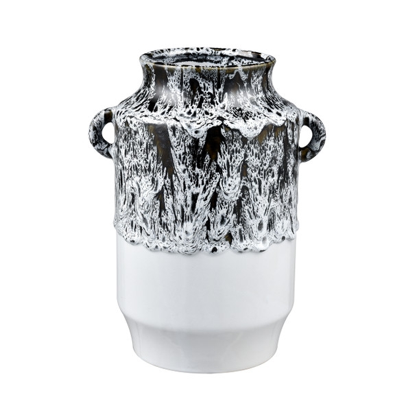 Decorative Vase: Black and White Drip Glaze with Handles