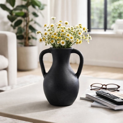 Decorative Vase Dual Handle Amphora Artisan Terracotta Flower Vessel