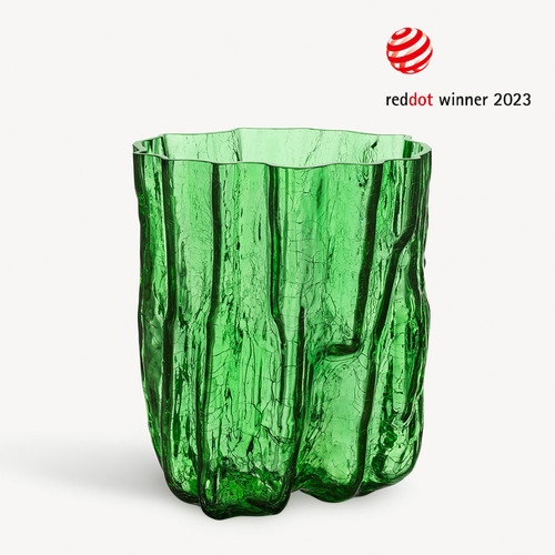 Decorative Vase: Emerald Glass with Rippled Bark-Like Texture