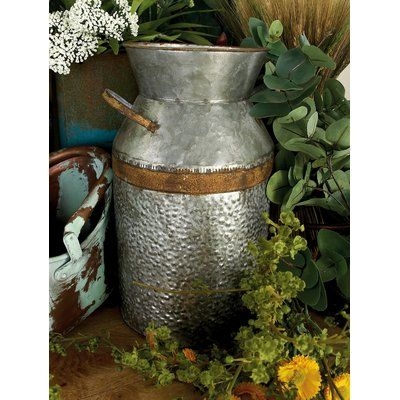 Decorative Vase Hammered Metal Milk Can Farmhouse Flower Urn