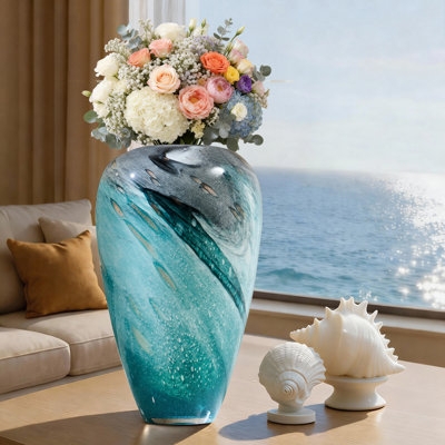 Decorative Vase Ink Painting Texture Coastal Glass Decor