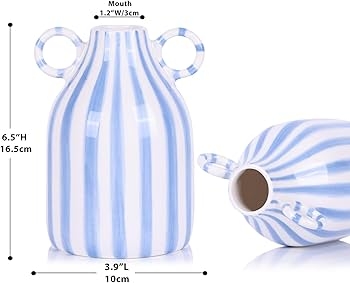 Decorative Vase: Loop Handles, Compact Size, Bulbous Body