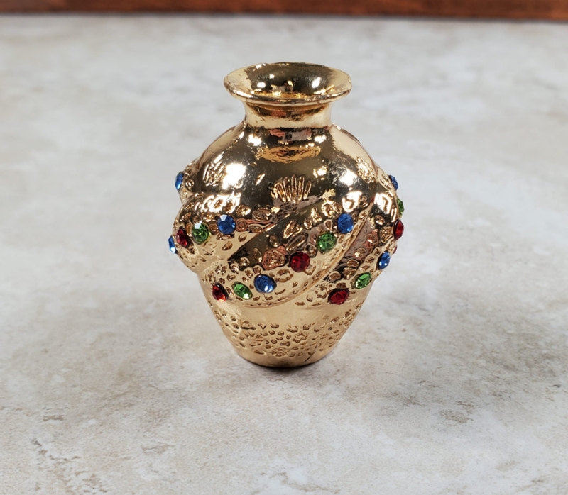 Decorative Vase Miniature Gold Finish Rhinestones Jeweled Accent Decor
