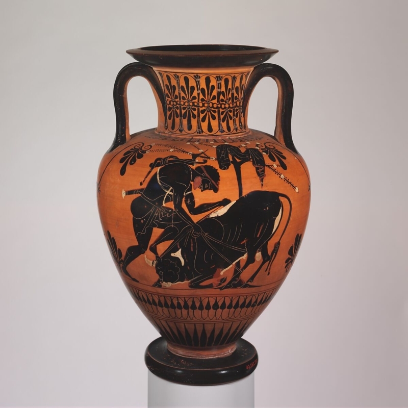 Decorative Vase Mythological Scene Black Figure Pottery Decor