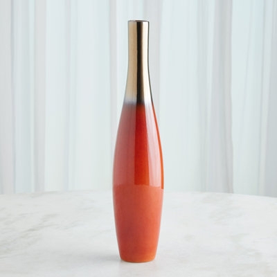 Decorative Vase Ombre Effect Metallic Gold Neck Slender Modern Decor