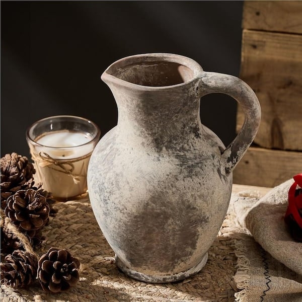 Decorative Vase Pitcher Silhouette Weathered Ceramic Gray
