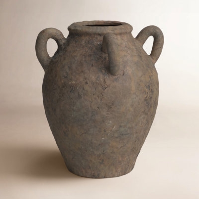 Decorative Vase Pitted Texture Four Handles Aged Finish Wabi Sabi