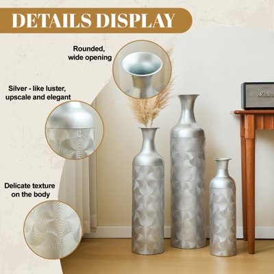 Decorative Vase Scalloped Texture Glazed Silver Finish Glam Metallic Urns