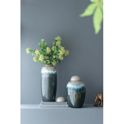 Decorative Vase Set Forest Green Ombre Reactive Glaze Organic Modern