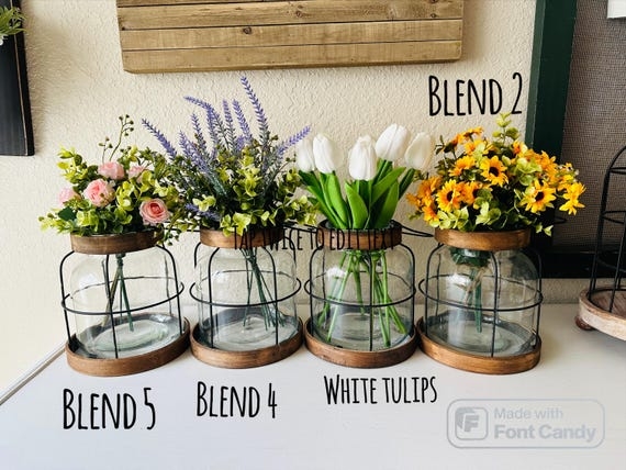Decorative Vase Set Wire Lantern Frame Wooden Base Farmhouse