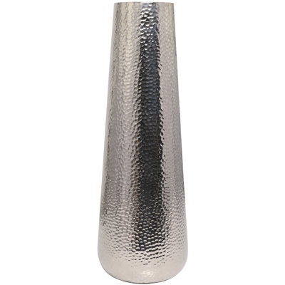 Decorative Vase Silver Hammered Metal Tapered Conical Shape Tall