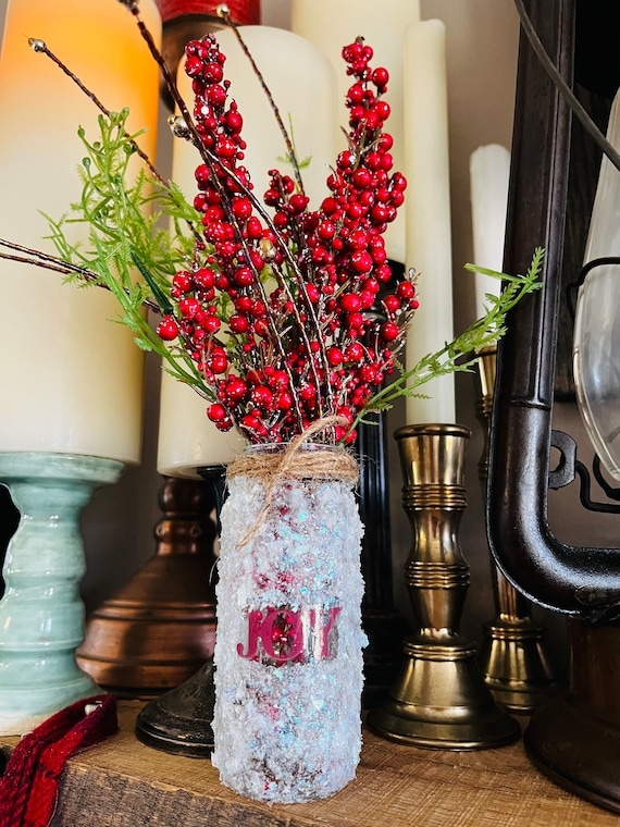Decorative Vase Snowy Texture Joy Text Handcrafted Holiday Accents