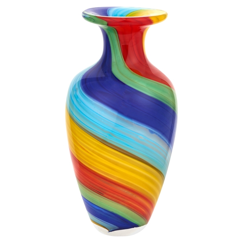 Decorative Vase Swirling Pattern Rainbow Colors Modern Colorful Glass Urn