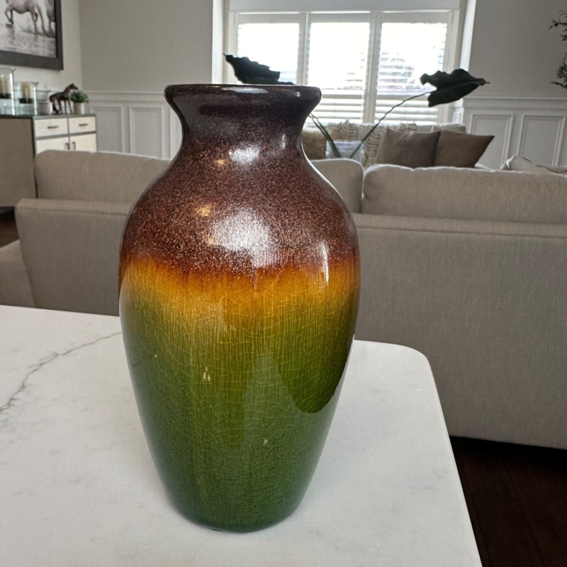 Decorative Vase Tri Tone Gradient Crackle Glaze Earth Tones Traditional