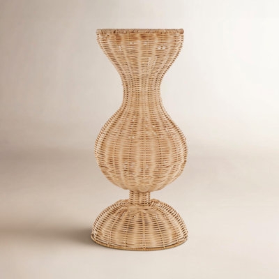 Decorative Vase Woven Rattan Hourglass Silhouette Bohemian Floor Decor