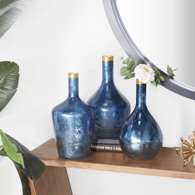 Decorative Vases Indigo Mottled Glass Gold Rimmed Entryway Decor
