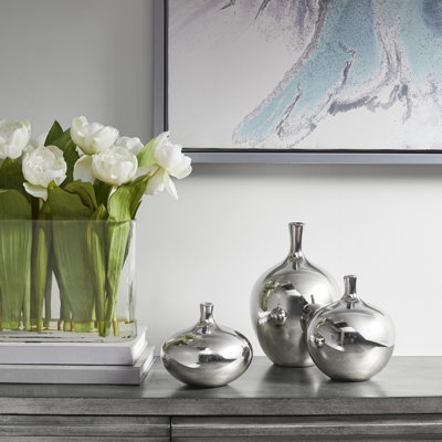 Decorative Vases Mirrored Finish Bulbous Trio Modern Accents