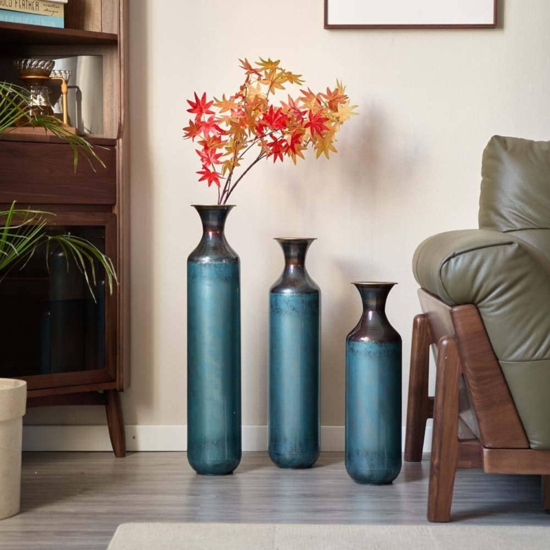 Decorative Vases Set of 3 Metal Staggered Heights Rustic Modern