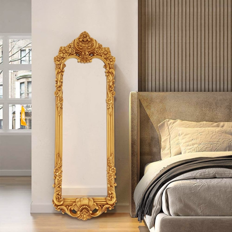 Deep Ornate Relief Floor Mirror, Baroque Revival Style Carvings