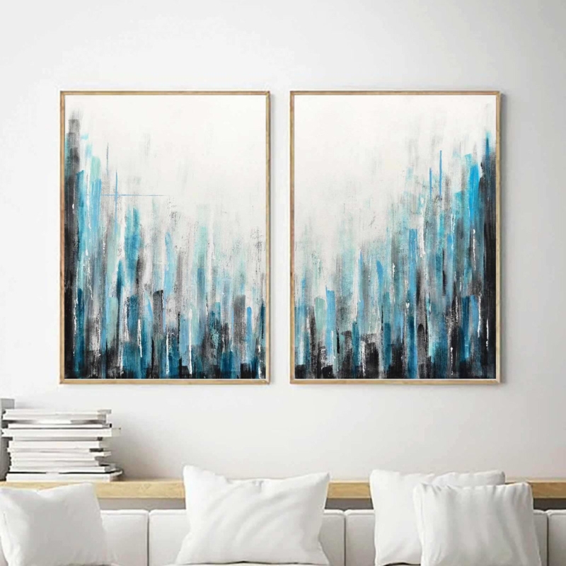 Diptych Wall Art Two Piece Set Vertical Lines Cool Palette