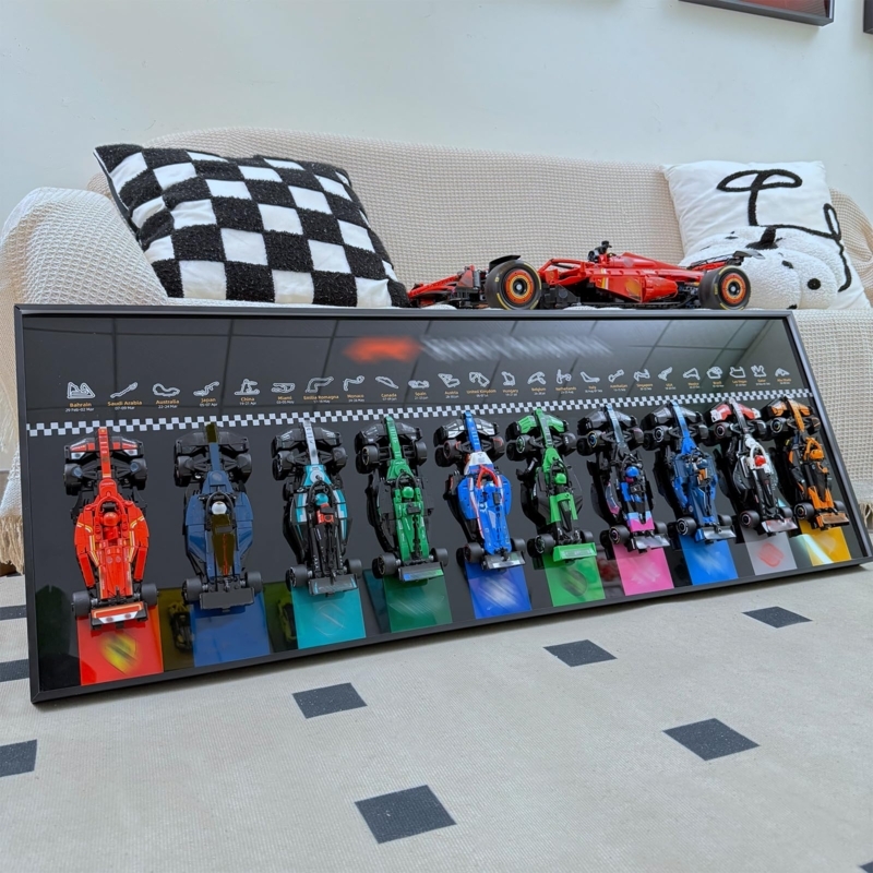 Display Case F1 Track Graphics Panoramic Width Integrated Car Mounts.