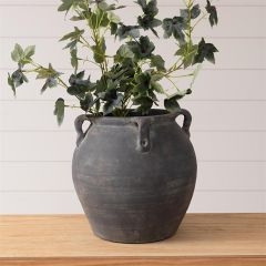 Distressed Black Ceramic Vase with Loop Handles | Antique Farmhouse Tabletop