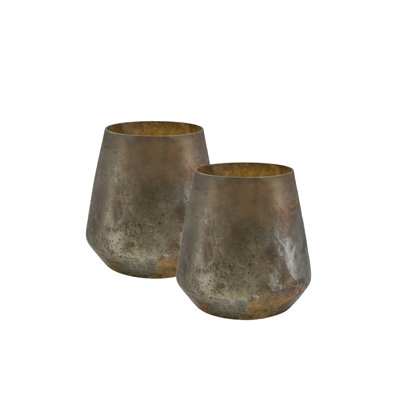 Distressed Glass Vase Set: Mottled Metallic Finish for Rustic Chic.