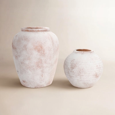 Distressed Whitewashed Table Vase Set with Pitted Texture