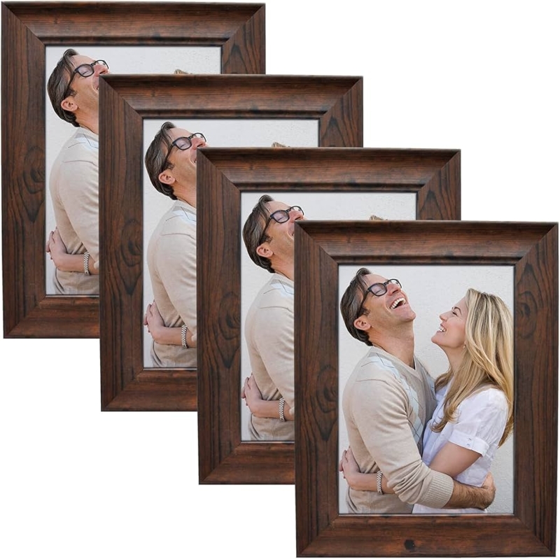 Distressed Wood Grain Photo Frame Set with Wide Beveled Molding