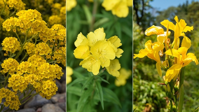 Diverse Garden Flowers with Varied Floral Forms and Textures