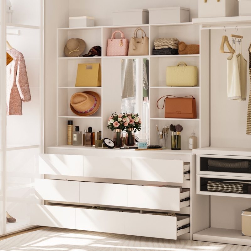 Dresser Vanity Mirror Hutch 9-Drawers Open Shelving Closet