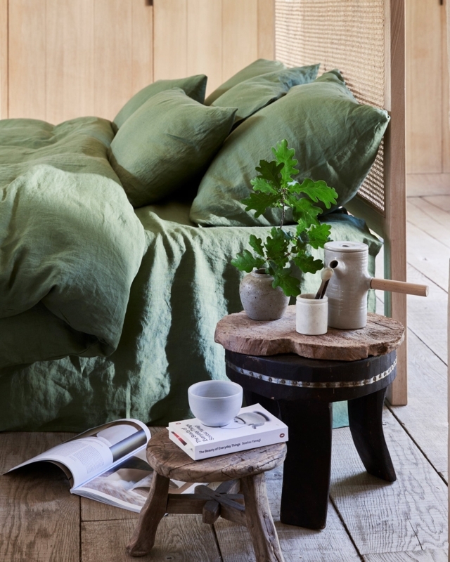 Duvet Cover Forest Green Linen Minimalist Style Matte Organic Styling