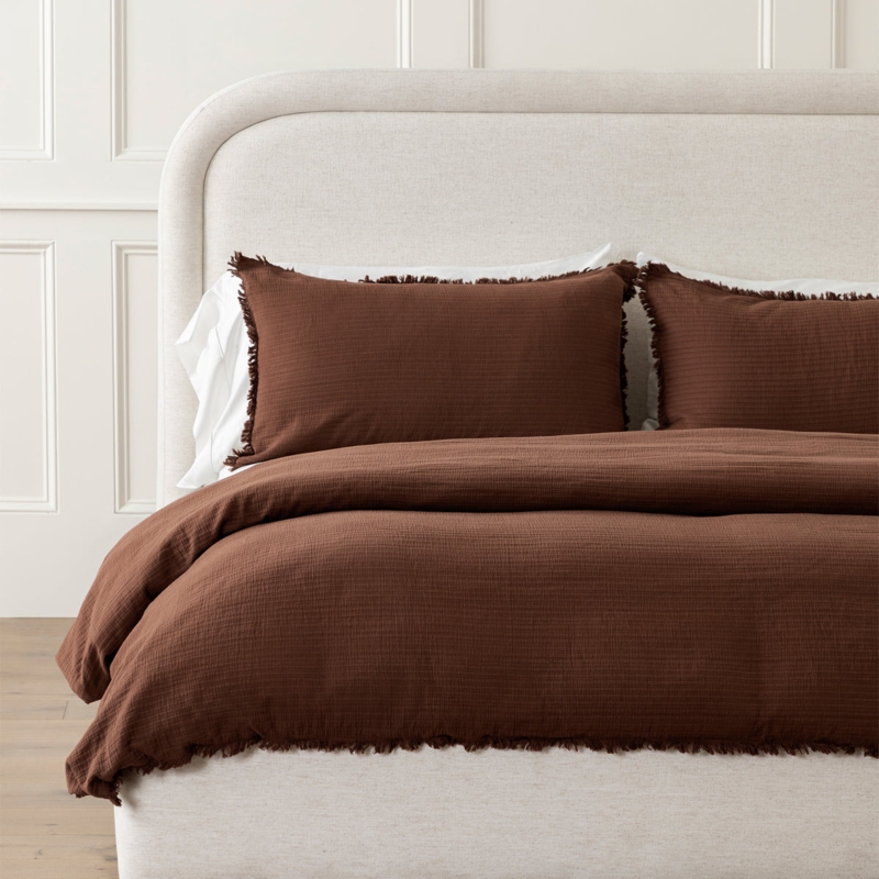 Duvet Cover in Chocolate Brown Color, Textured Cotton Bedding Ideas