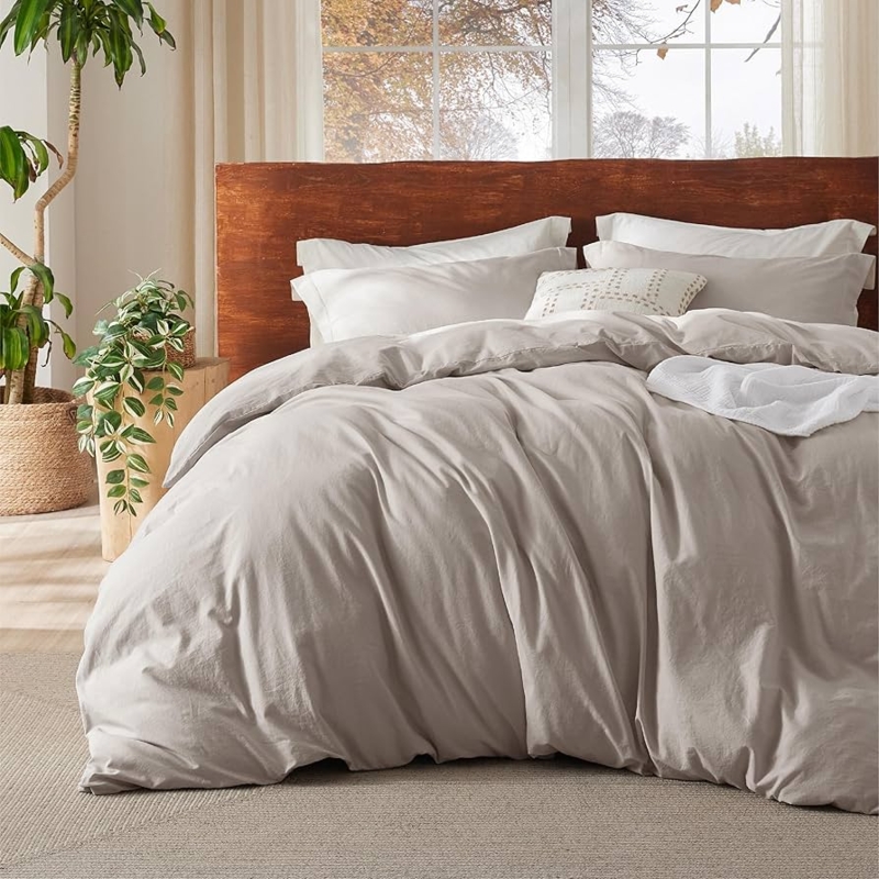 Duvet Cover Natural Beige Washed Cotton Button Closure Earthy