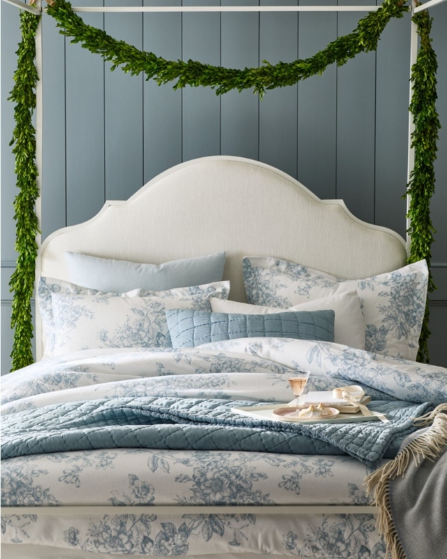 Duvet Cover Navy Blue Floral Toile Brushed Flannel Texture Cozy