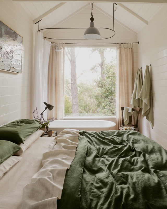 Duvet Cover Olive Green Linen Matte Texture Organic Modern Textured Set