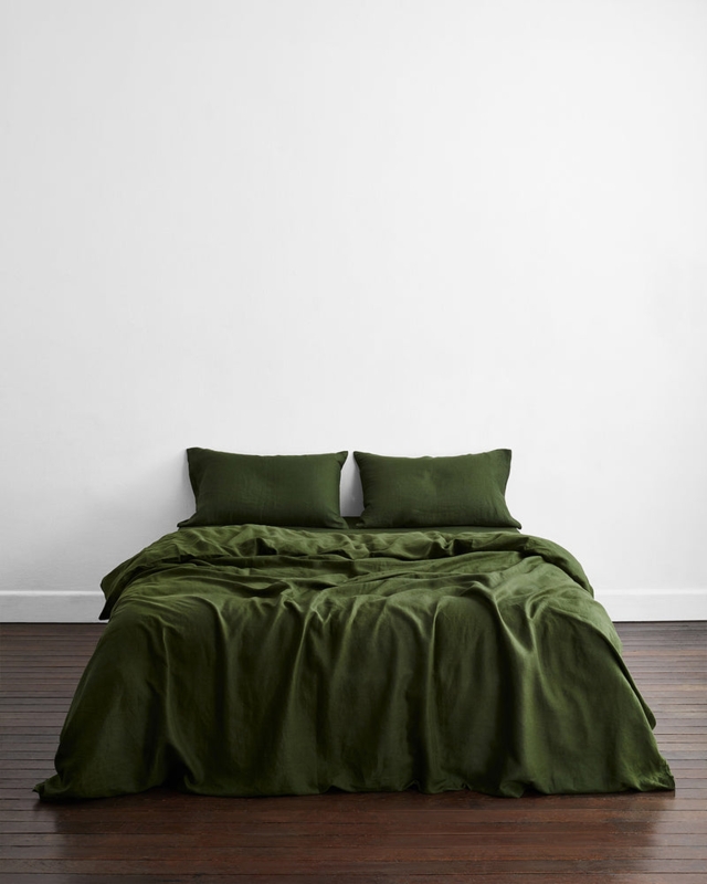 Duvet Cover Olive Linen Minimalist Style Matte Finish Bedroom Styling
