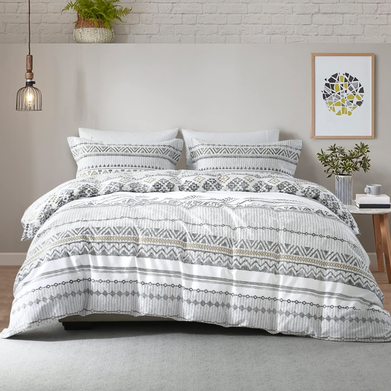 Duvet Cover Set: Black and White Aztec Geometric Motifs