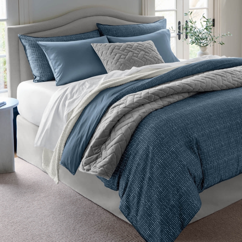 Duvet Cover Set Blue White Intricate Tile Print Coastal