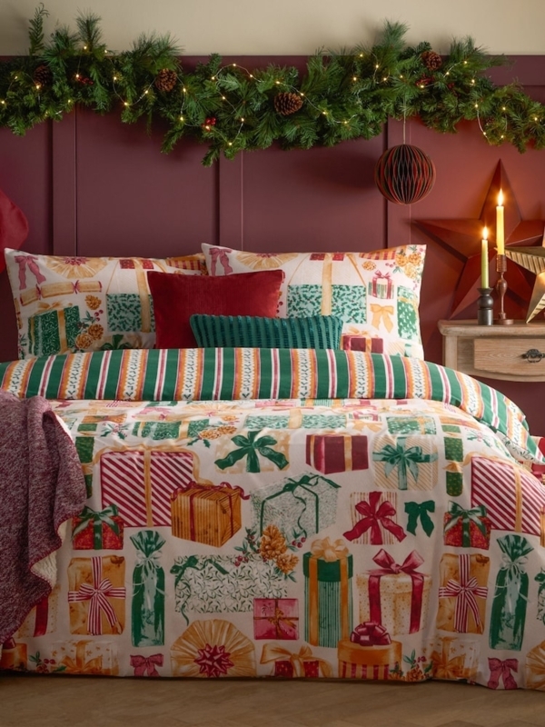 Duvet Cover Set Forest Green Reversible Illustrated Graphics Rustic