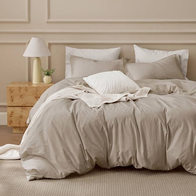 Duvet Cover Set Frosted Almond Washed Cotton Minimalist Bedroom Decor