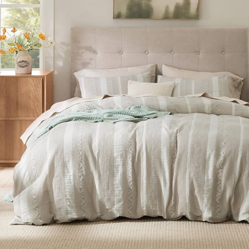 Duvet Cover Set: Linen Color Waffle Weave Texture