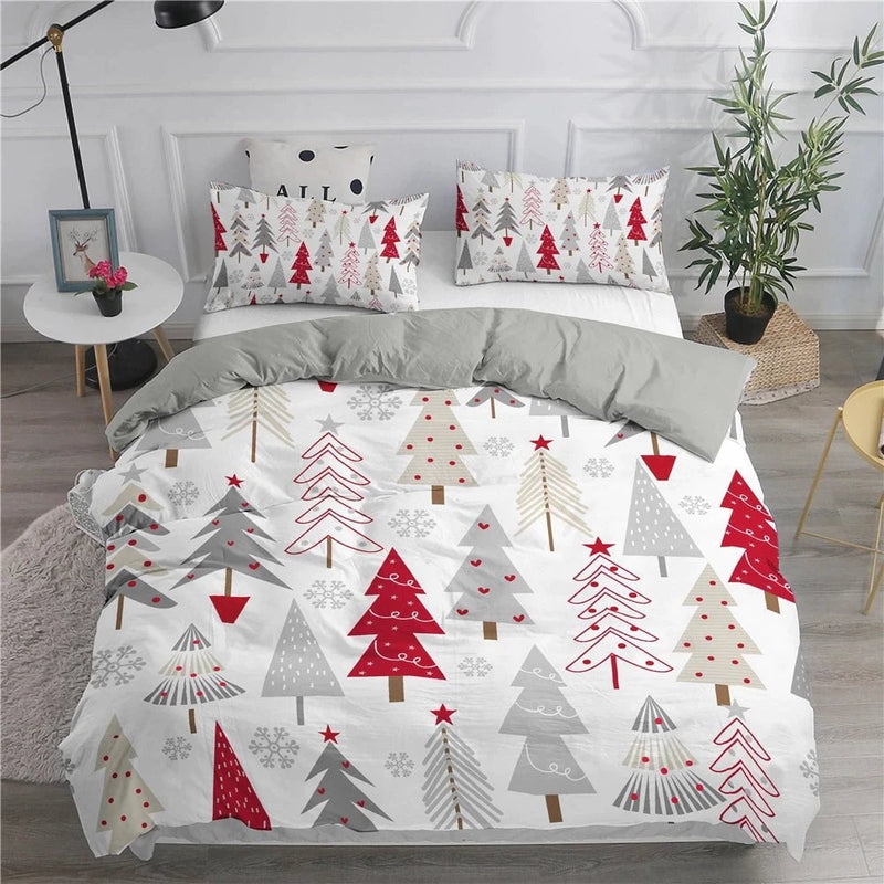 Duvet Cover Set: Minimalist Cartoon Trees for Scandi Style Christmas Bedding