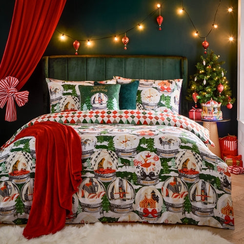Duvet Cover Set Navy Blue Windowpane Pattern Garland Border Festive